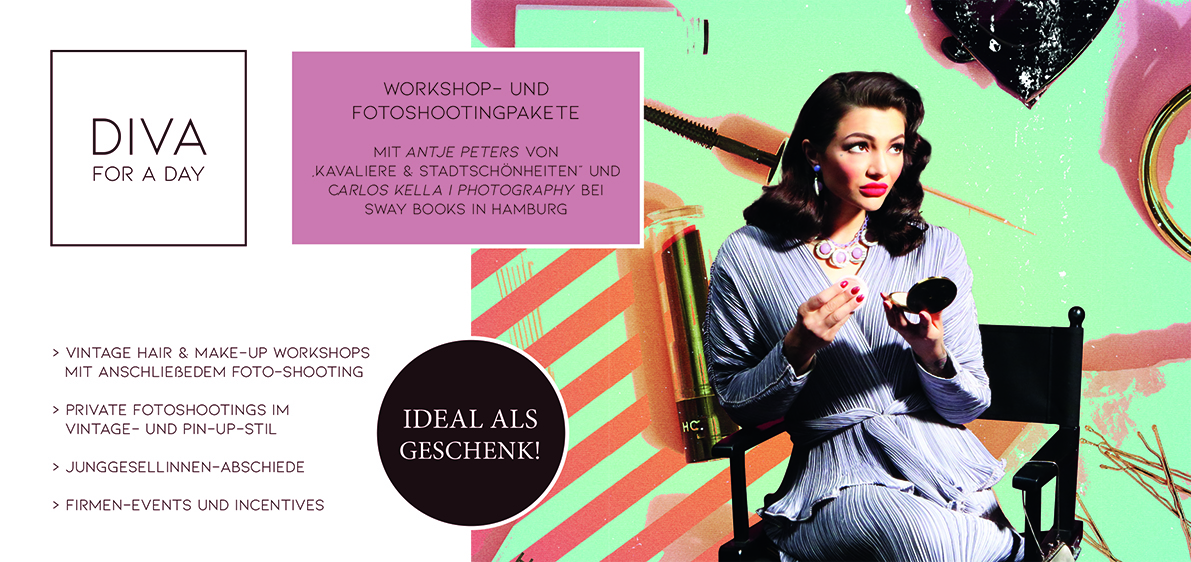 Es gibt neue Termine bis zum Frühjahr 2021 für die Vintage Hair & Make-Up Workshops mit Fotoshooting bei SWAY Books im Shop