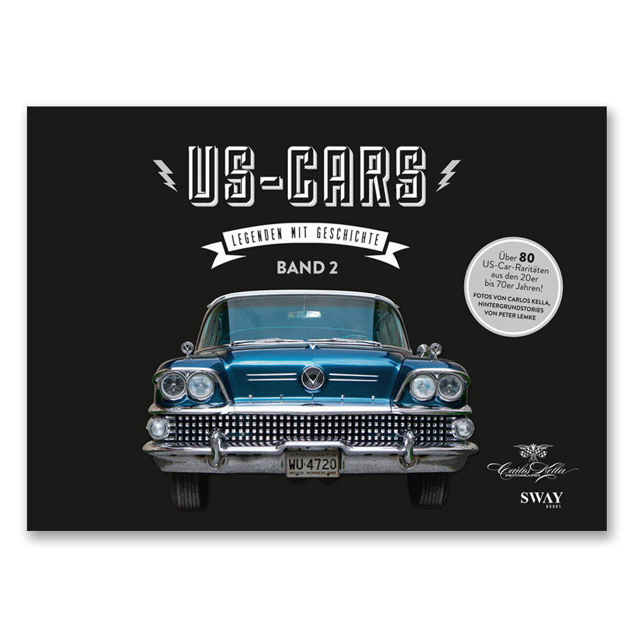Das SWAY Books Endzeit-Bundle im Mad Max-Style: Der Bildband US-Cars – Legenden mit Geschichte Band 2, die Motoraver Endzeit-Ausgabe #33 und ein exklusiver signierter Foto-Print von Carlos Kella.