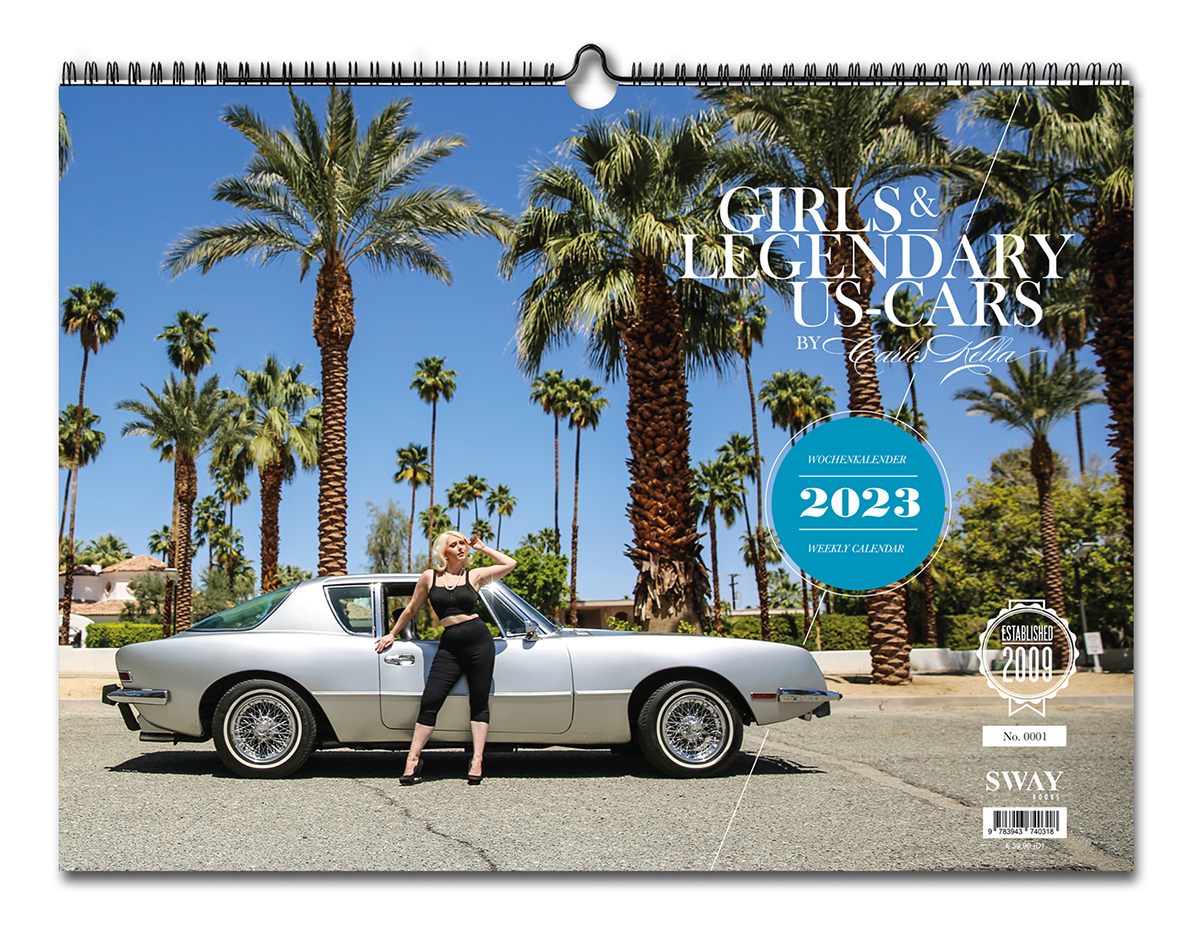 Der Girls & legendary US-Cars 2023 Wochenkalender erscheint am 13.08.2022 und ist ab sofort vorbestellbar! Auf dem Titel: Paula Walks und ein Studebaker Avanti.